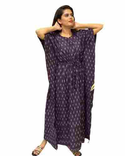 Casual Wear Round Neck Short Sleeves Printed Cotton Kaftan Dress