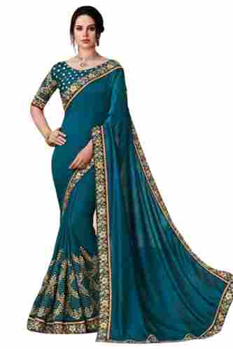 Party Wear Plain Zari Work Laces Georgette Bollywood Saree For Woman