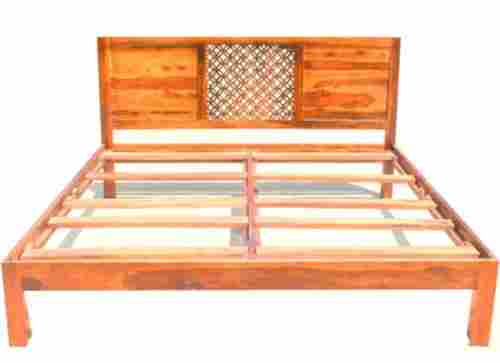 6.5 X 5 X 1 Foot Indian Style Oak Solid Wood Handmade Polished Wooden Double Bed