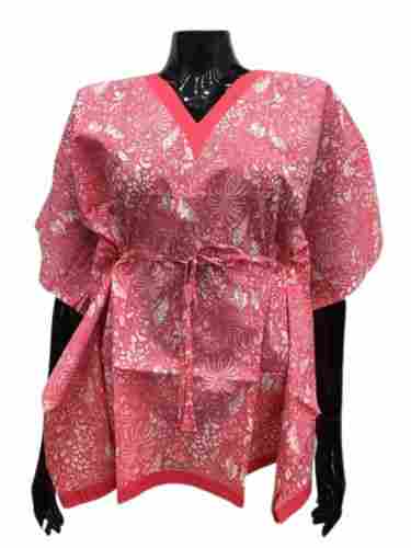 Modern Style Printed Short Long Sleeve Style Short Cotton Kaftan For Ladies