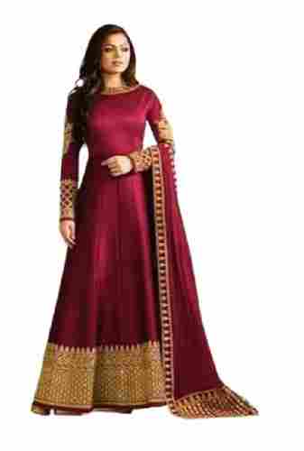 Traditional Full Sleeves Silk Designer Embroidered Gown for Women