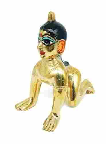 Golden Polished Finish Religious Hinduism Theme Brass Metal Krishna Statue 