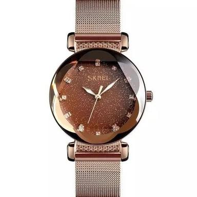 Brown Round Metal Fashion Wrist Watch For Ladies 