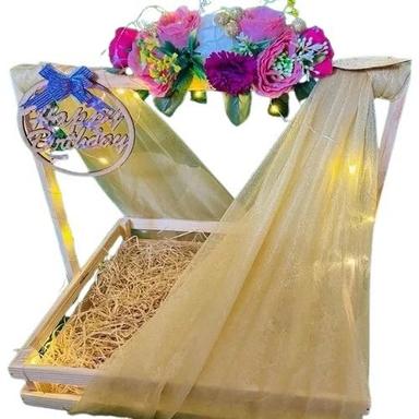 Multicolor Durable And Light Weight Rectangular Wooden Birthday Gift Basket