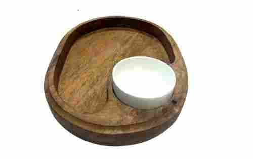 Natural Finish Round Wooden Serving Platter for Kitchen