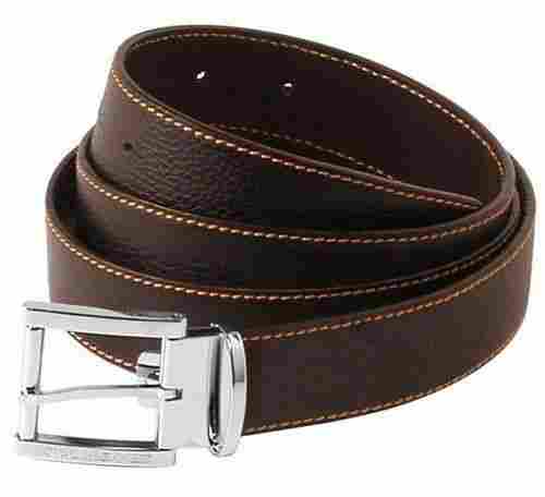 Mens Brown Casual Genuine Leather Belt With Steel Buckle