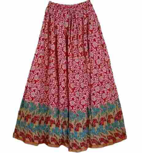 42 Inches Long Daily Wear Printed Cotton Flared Long Skirt For Ladies