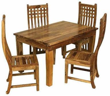 Handcrafted Four Seater Sheesham Wooden Dining Table Set For Home And Hotel Keep Dry & Cool Place