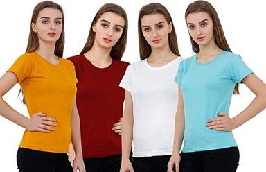 Casual Wear Ladies Short Sleeve Round Neck Plain Cotton T Shirt