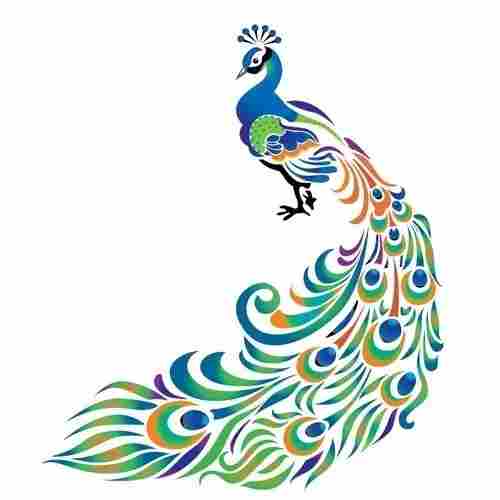 Poly Vinyl Chloride Plastic Peacock Wall Decor Sticker, Size 12x18 Inches