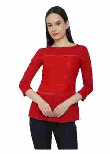 3/4th Sleeves Round Neck Plain Georgette Fancy Top For Ladies 