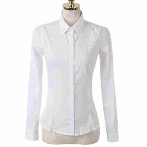 Plain Breathable Straight Collar Full Sleeve Cotton Formal Fashion Shirts For Women