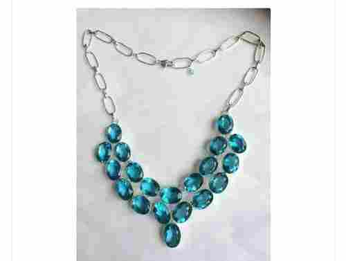 Blue Topaz Quartz Gemstones Necklace For All Occasion