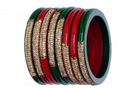 Fashion Party Wear Lightweight Skin Friendly Round Lac Stone Bangles Set For Women