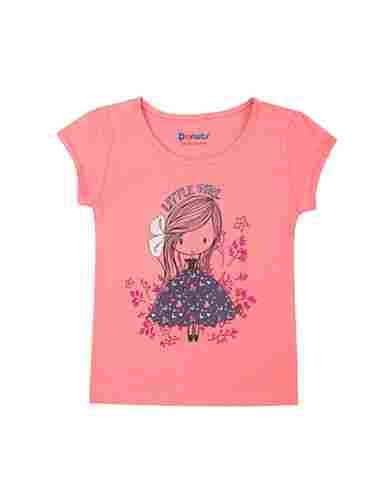 Casual Wear Short Sleeves Round Neck Printed Cotton T Shirt For Girls
