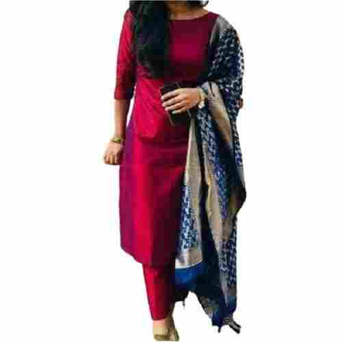 Ladies Plain Breathable Stylish Washable Casual Wear 3/4th Sleeve Silk Salwar Suit