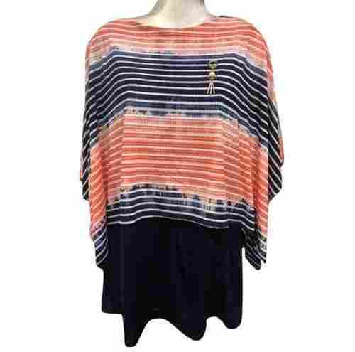 Regular Fit Short Sleeves Round Neck Striped Cotton Fancy Top