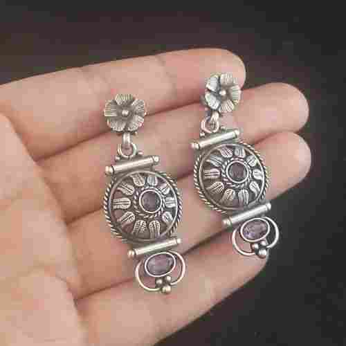 Antique 925 Silver Oxidised Gemstone Earrings
