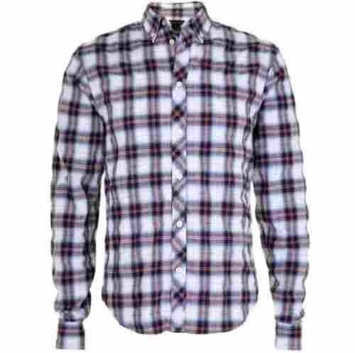 Long Sleeves Buttons Closure Printed Checked Linen Shirt For Mens