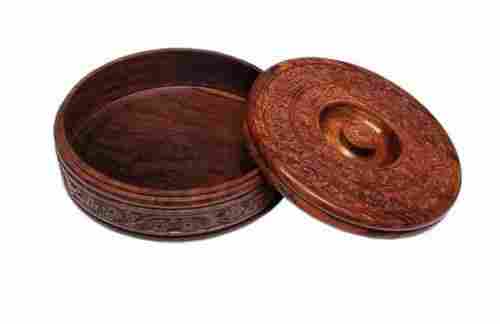Polished Finished Round Antique Wooden Chapati Box, Size 8.5x8.5 Inches
