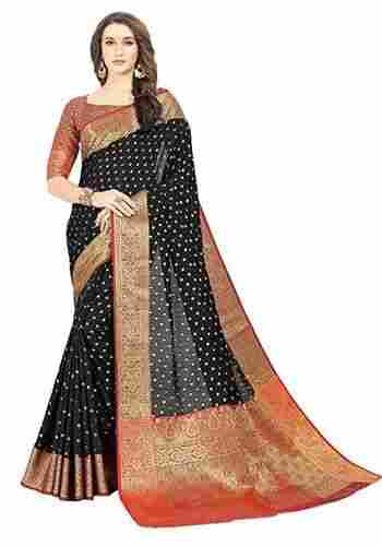 Ladies Black Printed Designer Saree With Blouse For Party Wear
