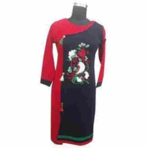 Round Neck And Long Sleeves Daily Wear Printed Woolen Kurti