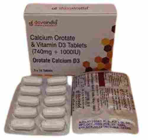 750 Mg Solid Form Crystal Shape Calcium Orotate & Vitamin D3 Tablet