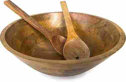 Handmade Food Grade Polished Acacia Wood Salad Bowl With Servers