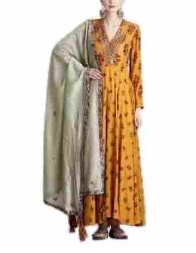 Ladies Yellow Printed Full Sleeve Polyester Cotton Salwar Suit