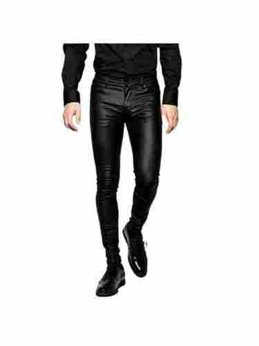 Men Plain Slim Fit 4 Pockets 34 Inch Length Washable Formal Wear Leather Pant