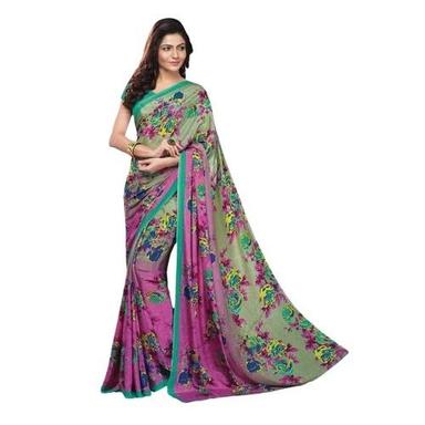 Multicolor Printed No Fade Light Weight Shrink Resistant Casual Crepe Saree