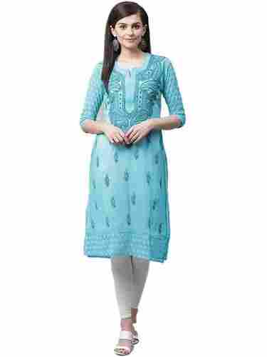 Casual Wear Full Sleeve Round Neck Embroidery Ladies Chikan Kurti