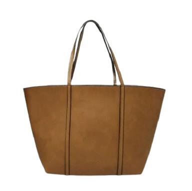 Brown 15X15X15 Inch Modern Zipper Closure Plain Leather Tote Bag
