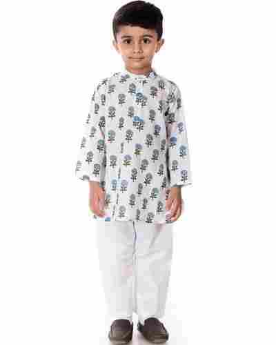 Casual Wear Round Neck Long Sleeve Printed Silk Polyester Kurta Pajama