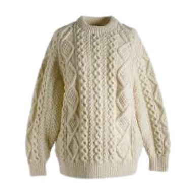 Light White Ladies Full Sleeve Cotton Round Neck Hand Knitted Sweater