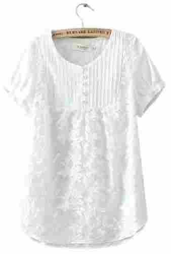 Straight Skirt Style Embroidered Short Sleeve Cotton Fancy Top For Ladies