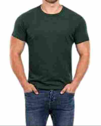 Mens Casual Wear Round Neck Half Sleeve Dark Green Cotton T Shirt