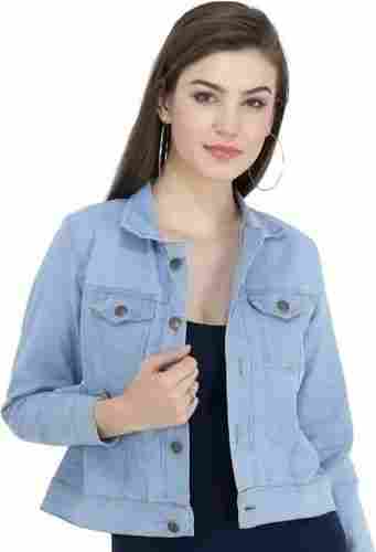 Comfort Fit Long Sleeves Breathable Plain Denim Jacket For Women