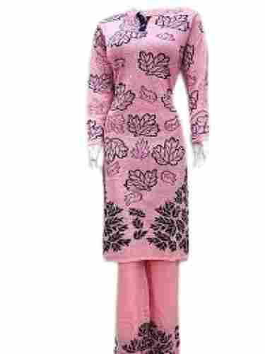 Ladies Polyester Embroidered Full Sleeves Pink Suit