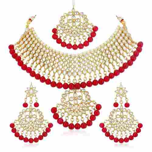 Artificial Kundan Necklace Earring Set For Party Wear