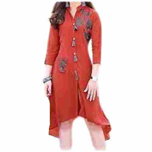 Ladies Embroidered Red 3-4th Sleeve Casual Wear Georgette Designer Kurta