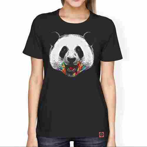 Ladies Round Neck 3d Print Cotton T Shirt For Casual Wear