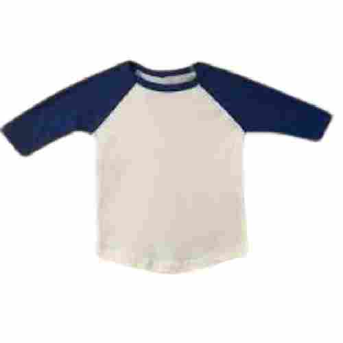 Baby Plain White With Navy Blue Full Sleeve Round Neck Casual Wear T Shirt