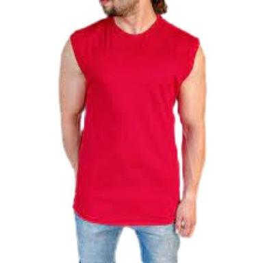 रेड राउंड नेक स्लीवलेस प्लेन मेन्स कॉटन टी शर्ट