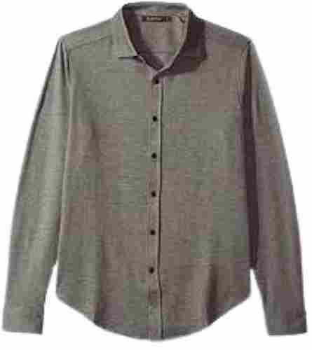Plain Casual Wear Straight Collar Full Sleeve Cotton Knit Shirt For Men