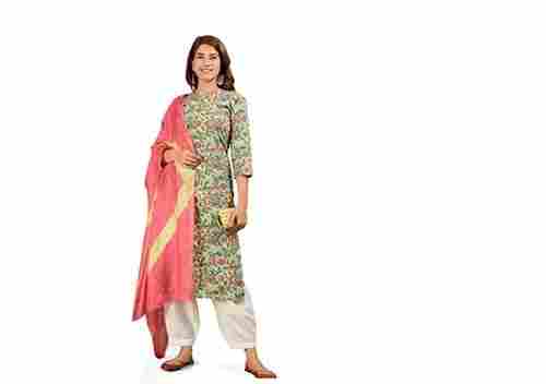 Multicolor Short Sleeves Casual Wear Cotton Printed Salwar Suit For Ladies