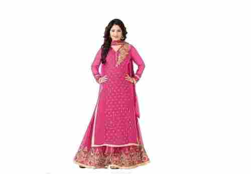 Semi-Stitched Full Sleeves Embroidered Party Wear Georgette Palazzo Suit
