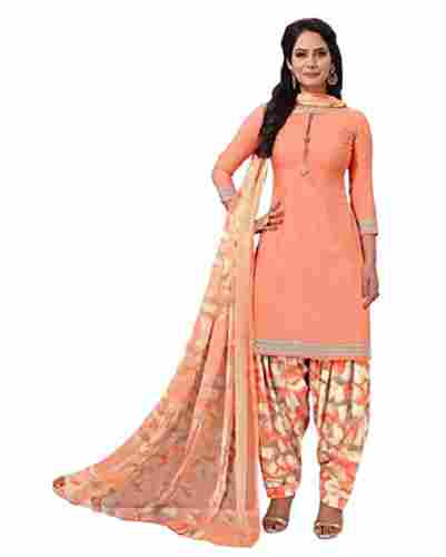 3/4th Sleeves Printed Pattern Cotton Ladies Suit Salwar With Dupatta