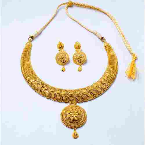 Fancy Design Gold Necklace With Earring For Party Wear