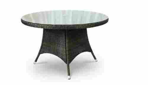 Modern Round Rattan Wood And Glass Top Outdoor Table